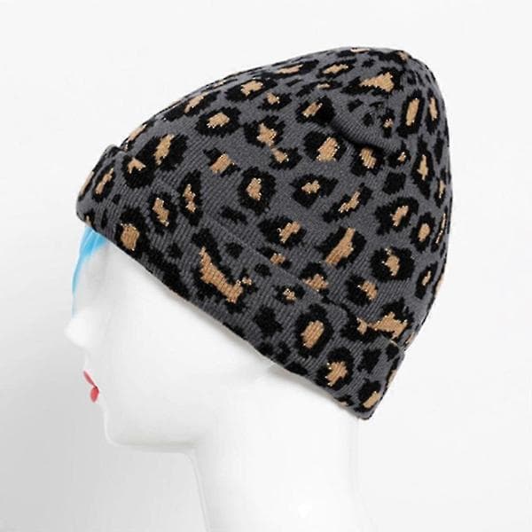 Fashionabel Leopardmönstrad Stickad Mössa Ullmössa För Utomhusaktiviteter