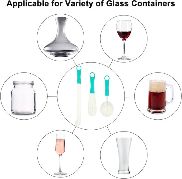 3 st Dekanter Rengöringsborste Vinglas Dekanter Flexibel Flaskborste Set för Flaskor Bägare Glas Koppar (Grön)