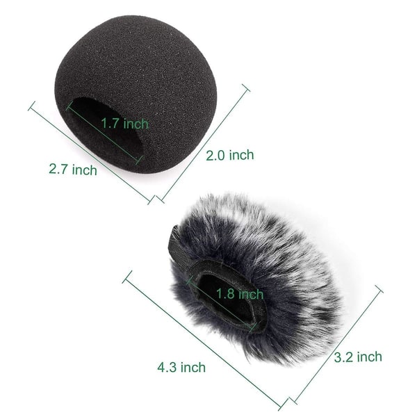 2st mikrofon vindruta, lurvig vindruta muff cover + skummikrofon vindruta cover för Zoom H1 H1N Mic BlackWhite