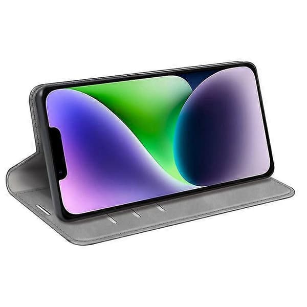 Kompatibel med iPhone 15 Reptåligt Plånboksfodral i PU-läder med Stativfunktion Grey