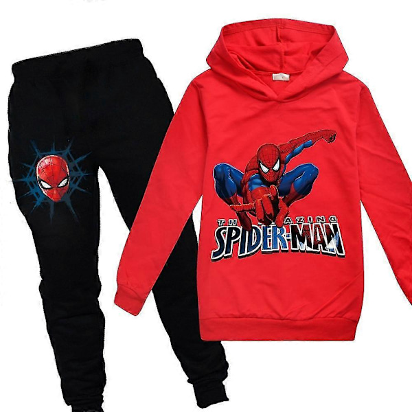 Spiderman Børne Tracksuit Sæt Trøje Med Hættetrøje Og Bukser 2 Dele Outfit Sæt Jogging Hættetrøje Sæt Til Drenge Piger Alder 7-14 År Red 9-10Years