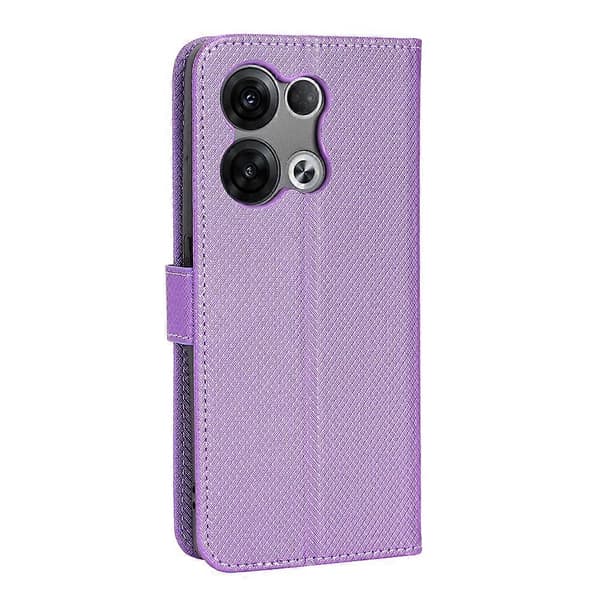 Diamanttexturerat läderfodral för OPPO Reno8 Pro Purple
