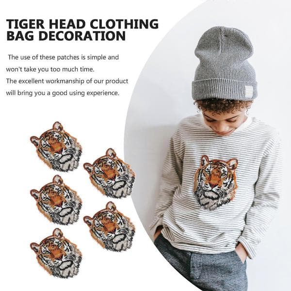 5 stk. polyester tigerhode-mønster kleslapper klesveskedekorasjoner