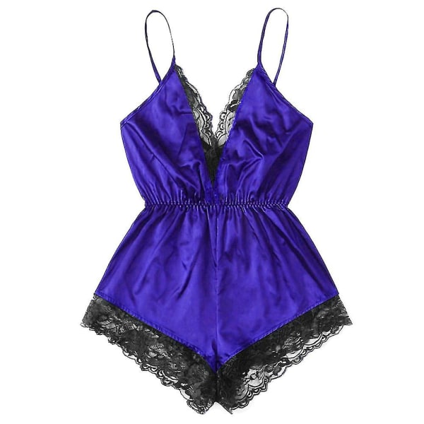 Kvinnor Satin Spets Body Strappy Underkläder Teddy Nattkläder Sovkläder Underkläder Purple M