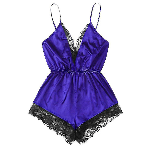 Naisten Satiini Pitsi Bodysuit Strappy Alusvaatteet Nalle Yöasut Yöasut Alusvaatteet Purple L