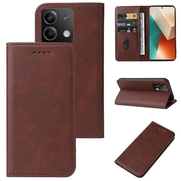 Magnetiskt läderfodral för Xiaomi Redmi Note 13 5G Brown