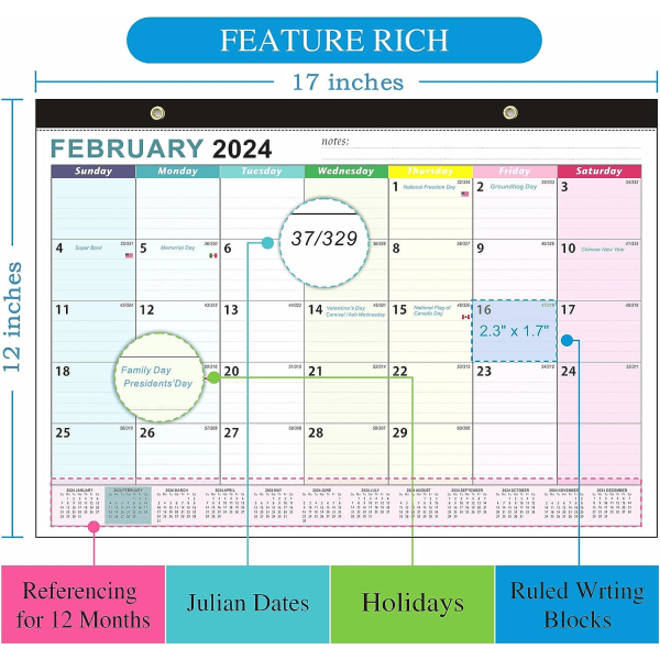 2023-2024 Kalender -18 månader att se Wall Planner Kalender Från juli 2023 - Dec 2024, Riv av månadskalender med tjockt papper
