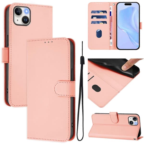 Læder telefoncover med hudfornemmelse til iPhone 15 Plus Pink
