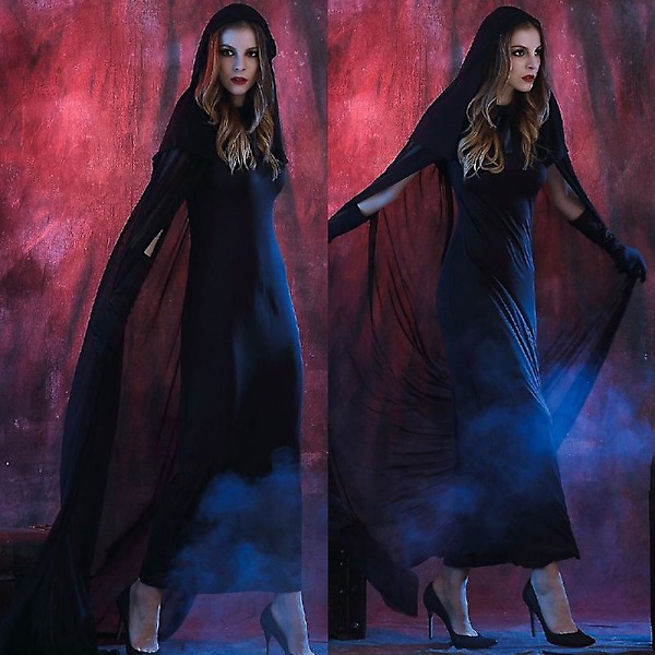 Cosplay-kostume til kvinder, spøgelsesbrudekjole, festheks, vampyr, zombie, dæmon, sort kostume til voksne kvinder 2XL