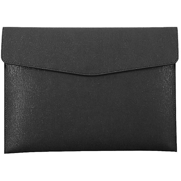 PU Læder A4 Dokumentmappe Dokument Holder Vandtæt Portfolio Kuvertmappe Etui Med Trykknap Lukning Black