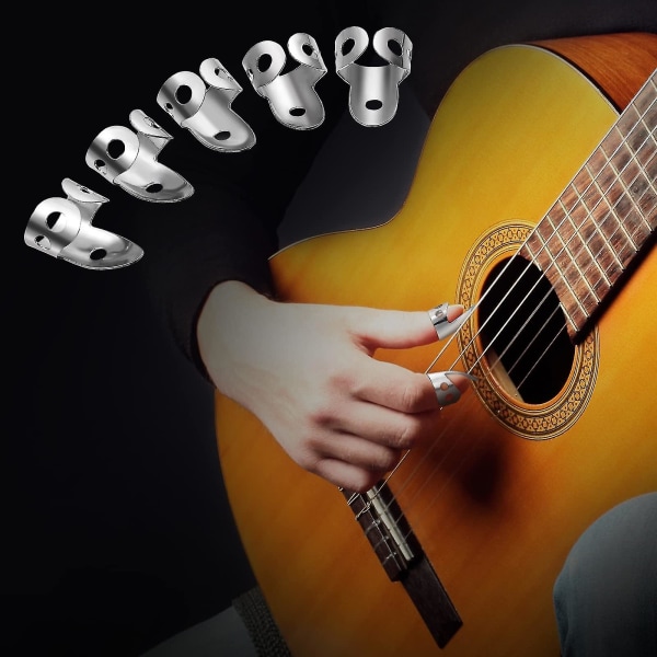 15 stycken gitarrplockar Ring tumfingerval i rostfritt stål Fingerplockar för akustisk gitarrförbud