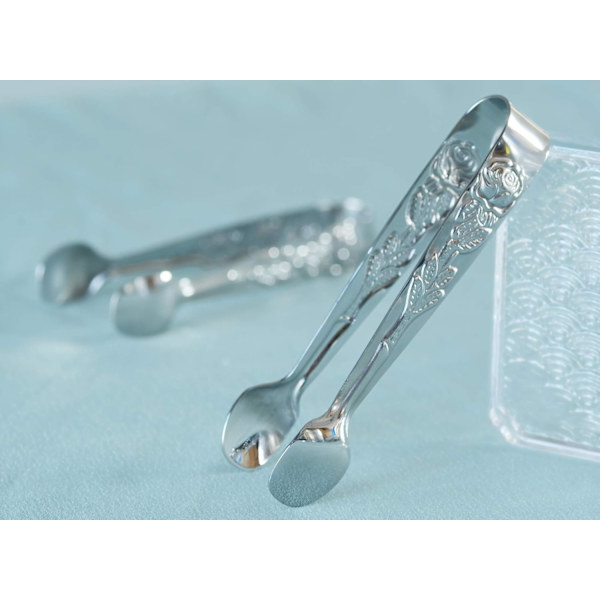 6 stk. Mini Serveringstænger 10 cm Små Rose-Sukkertænger (Sølv)