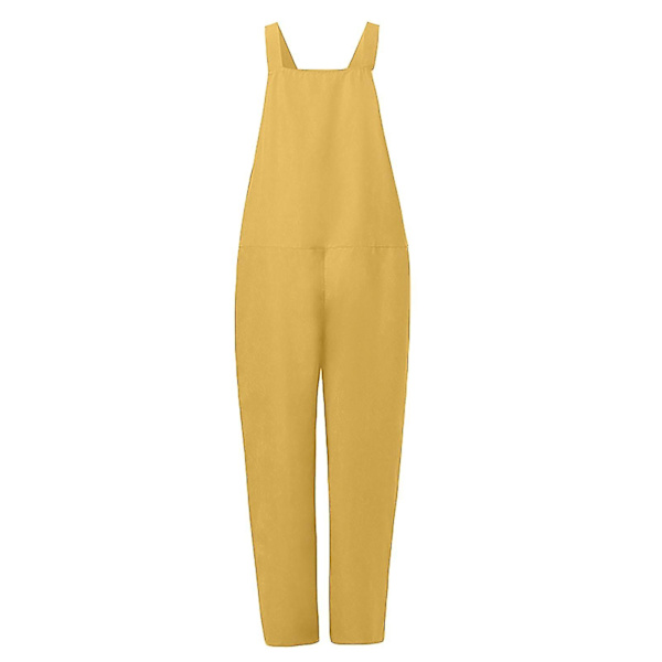 Kjeledress for kvinner Dungarees Romper Baggy Playsuit Cotton Lin Jumpsuit Yellow XXL