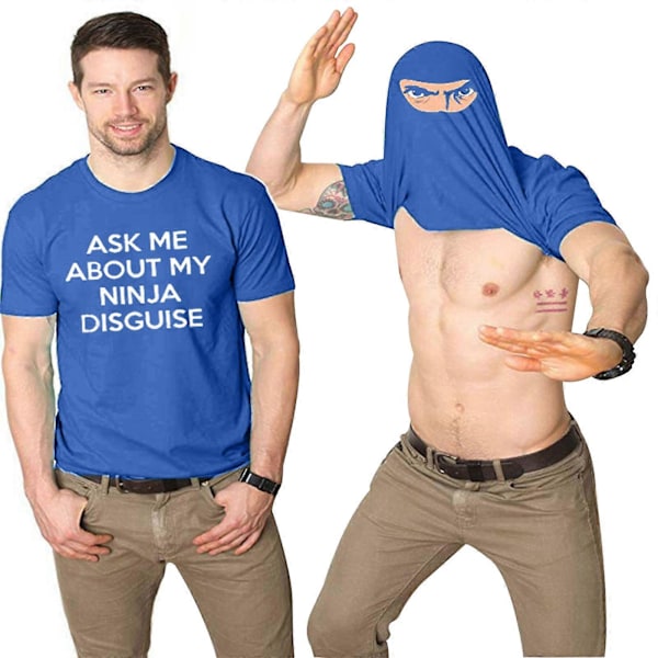 2025 Ny Mænd Spørg Mig Om Min Ninja Forklædning Flip T-shirt Sjov Kostume Grafisk Humor A+ Blue XS