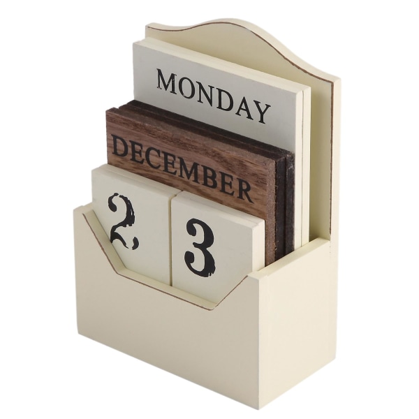 Puinen pöytäkalenteri Retro Vintage Wood Block Perpetual Calendar Puinen ympäristötoimisto Home Des White