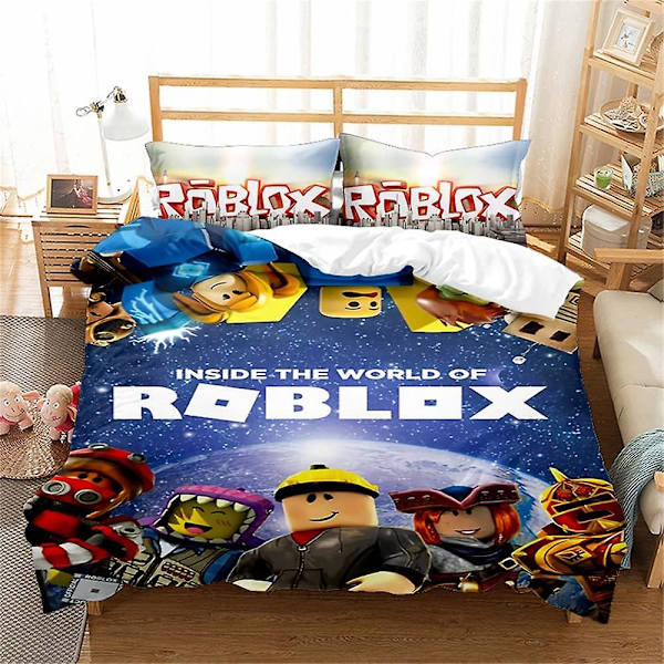 Dynetrekksett 3 deler ROBLOX Sengetøysett Myk Mikrofiber Lett å Stelle Dynetrekk med 2 Putesett for Tenåringer Jenter Barn Reversibelt Dynetrekksett ROBLOX 03 Double200x200cm
