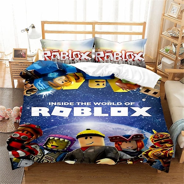 Täcke Set 3-Delar ROBLOX Sängkläder Set Mjuk Mikrofiber Lätt Skötsel Quilt Cover Med 2 Kuddfodral för Tonåringar Flickor Barn Vändbar Täcke Set ROBLOX 03 Double200x200cm