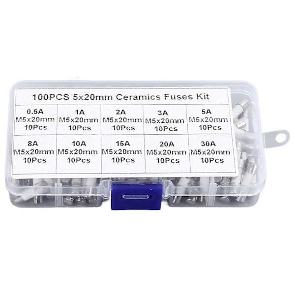 100 kpl putkisulakkeiden sarja 5x20mm Monitoiminen keraaminen putkisulakkeiden valikoima 250V 0.5A - 30A