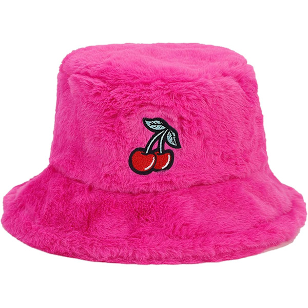 Fuzzy Bucket Hat för Kvinnor och Män - Luddig, Söt Bucket Hat för Vinter, Varm Plysch, Fiskehatt, Fluffig Sherpa, Rolig Hatt Cherry-a-hot Pink