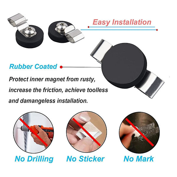 22 mm:n magneettiset kaapelipidikkeet, anti-scratch magneettikoukut, raskaat, liukumattomat kaapelipidikkeet, vahvat magneet BlackSilver