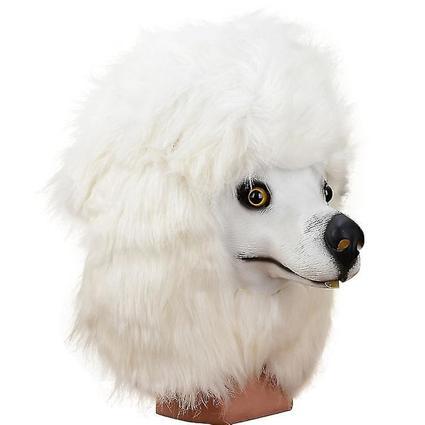 White Poodle Mask Dog Head Latex Realistic Animal Full Head Mask For Halloween Costume Party Carnival Cosplay