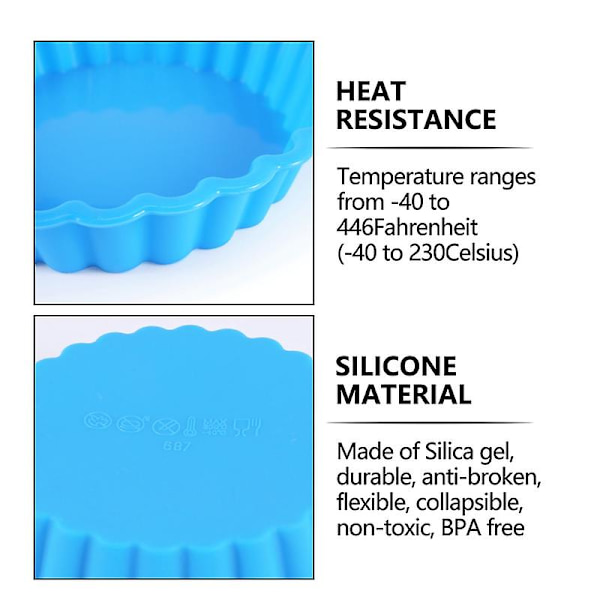 8 stk Silikone kageforme, non-stick runde tærteforme, runde riflede flan bageforme til muffin, Qu
