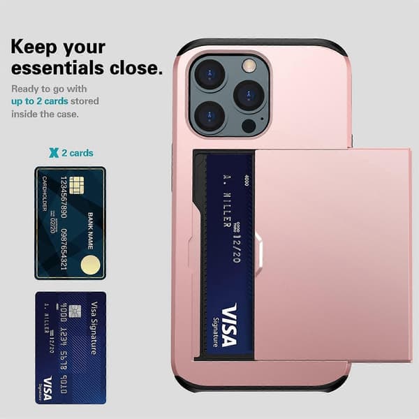Stødsikkert panser etui med kortslot til iPhone 14 Pro Max Rose Gold