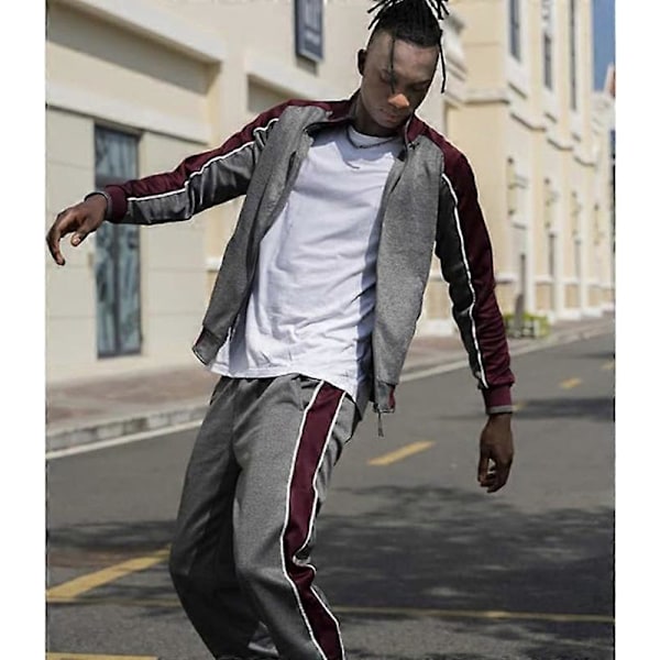 Männs Aktivkläder Hel Dragkedja Varm Träningsoverall Sportset Casual Sweat Suit Nvay 2XL
