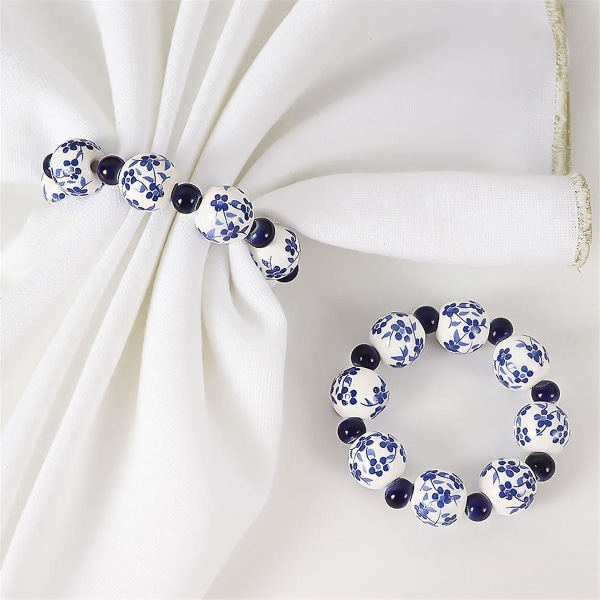 10 STK Etnisk stil håndmalet blå hvide perler Servietring Hjemmebordsdekoration Servietspænde Håndtegnet servietring As Shown