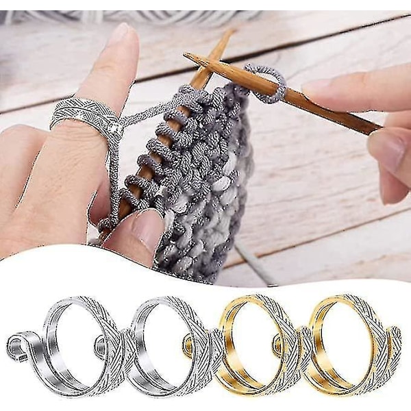 2 st sticknings- och virkningsringar, justerbara virkningsfingerringar, spänningsringar, öppna garnledare, fingerklämmor, virkningsfingerringar Sliver 2pcs