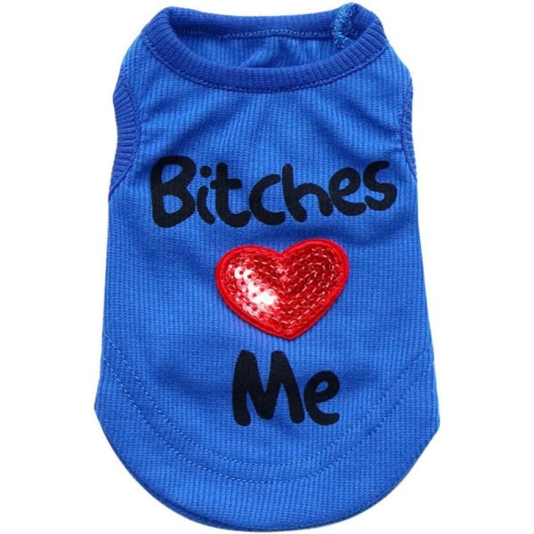 Husdjurskläder, tikar Love Me T-shirt med printed för små hundar Väst Dräkt Sommar Söt valp Ärmlösa kläder Kläder (S, blå)