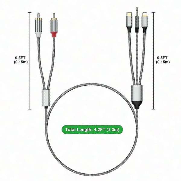3-in-1-äänikaapeli autoon ja kotiin, USB-C–RCA-sovitin, Lightning–RCA-liitäntäratkaisu
