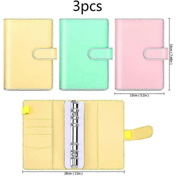 A6 PU læder notesbog-bind, 3 stk. genopfyldelig 6-rings bind med løse blade