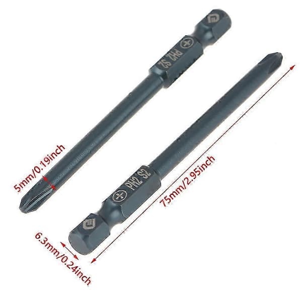 10 stk S2 stål krysshode PH2 skrutrekkerbitssett 1/4 tomme sekskantskaft 75 mm