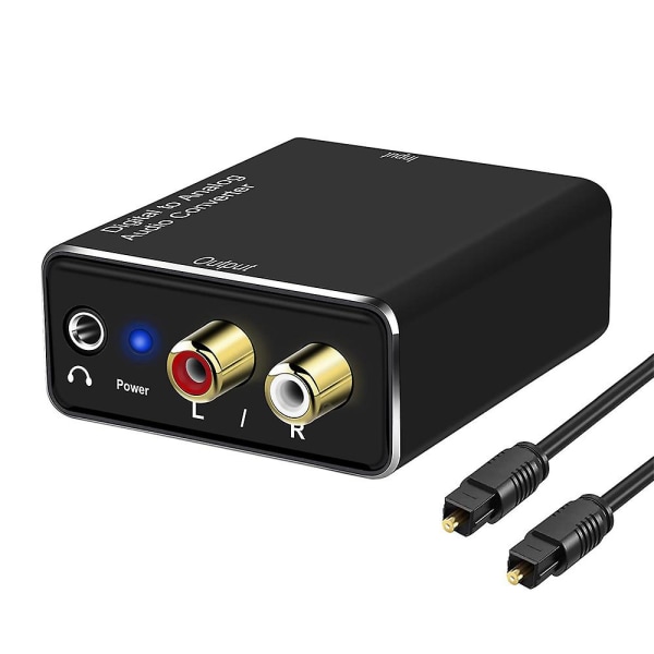 Digital til Analog Audio Converter, DAC Digital Spdif Optisk til Analog L/r Rca & 3,5 mm Aux Stereo Au black