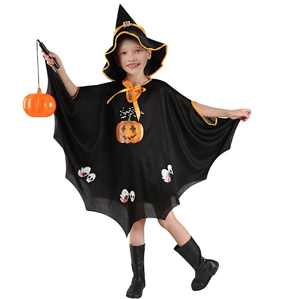 Halloween Lasten Asu Puku Viitta Cosplay Puku Noita Kurpitsa Puku Hattu black