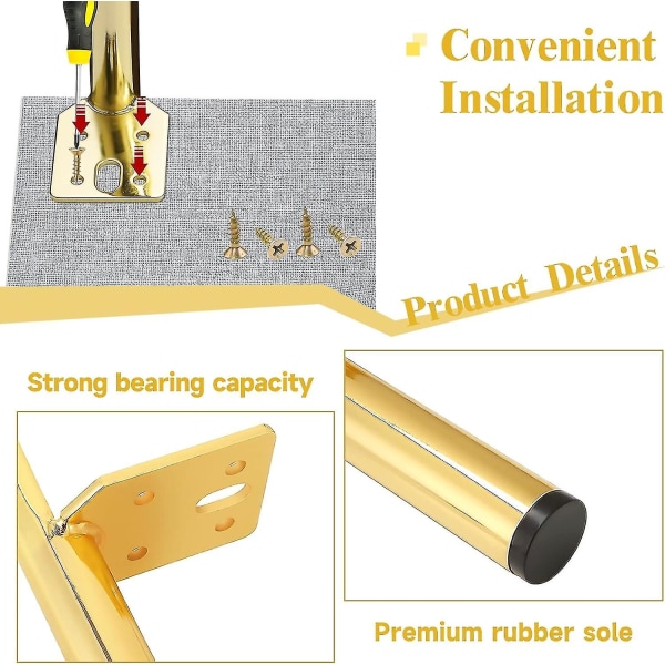 4 stykker metallmøbelføtter, metallmøbelben til skap, metallføtter for DIY-skap Sofa Nattbord Garderobestol Golden (