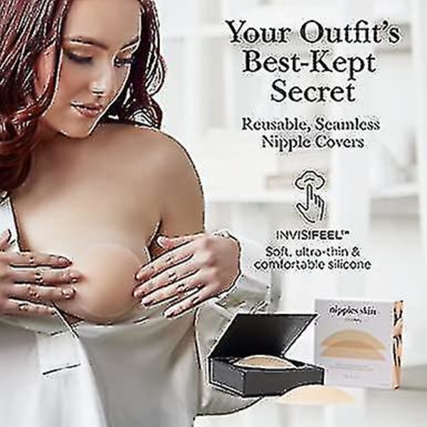 Nippies Nipple Cover - Sticky Adhesive Silikon Nipple Pasties - Gjenbrukbare Pasty Nipple Covers for kvinner med reiseeske