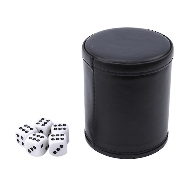 PU Læder Terningkop, Flannel Linning Terning Shaker Til Bar Fest Terningspil, Inkluderer 5stk Prik Terninger Sæt