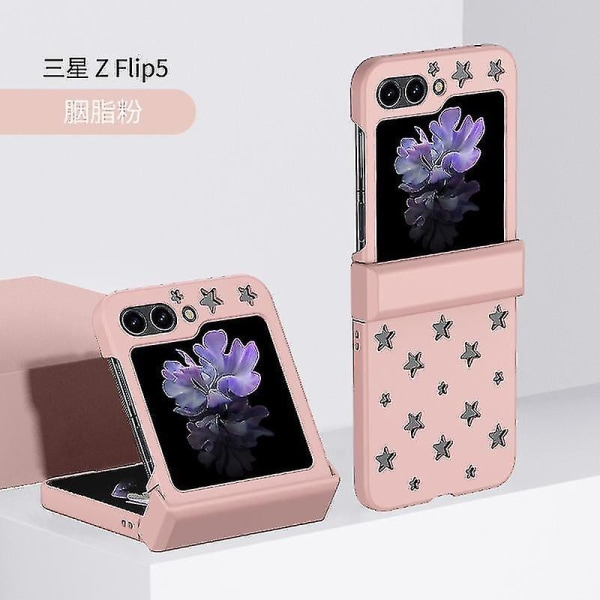 Z Flip 5 etui, etui kompatibelt Samsung Galaxy Z Flip 5 med hængselbeskyttelse Stjerneformet kølehul Pink