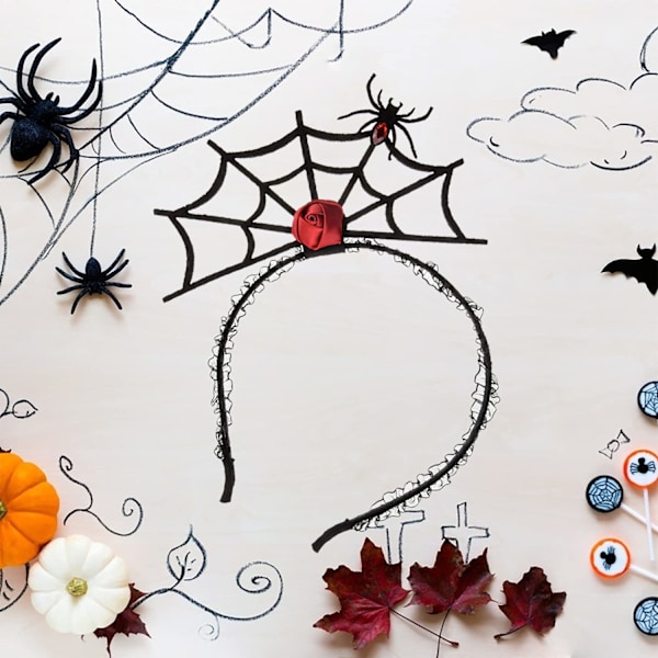 Halloween-pääpanta Hämähäkkipääkoriste Festivaali Pääkoriste Cosplay Paholaisen Pääpanta Halloween-juhlan Pääkoriste Hiusholkki Black/Red Spider Red Flower