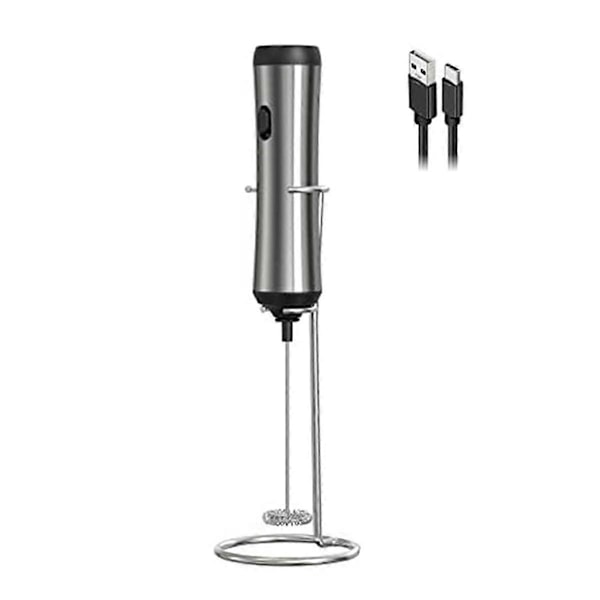 Mjölkskummare Handhållen, Elektrisk Mjölkskummare, USB Laddningsbar Mjölkskummare, Mini Skummare med Stativ, Kitc Silver