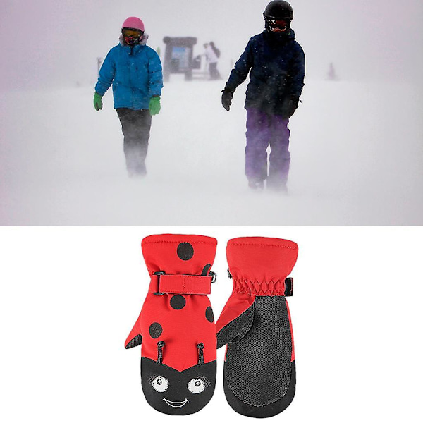 Vattentäta fleece skidhandskar för barn, vintervarma snowboardhandskar, termiska snöskalbaggar, L