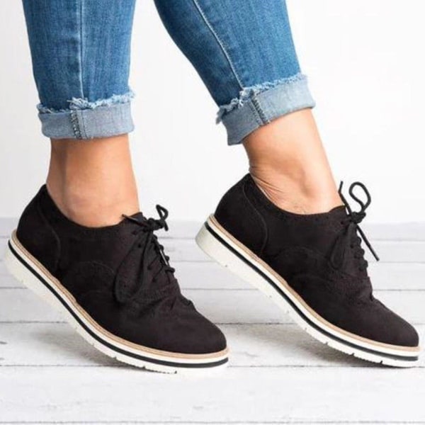 Kvinnor Platt Oxford Brogue Snörningspumpar Office Sneakers Skor Black 40