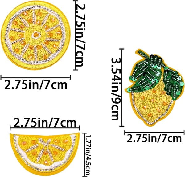 6 stk. Sitronperlebroderier, Sitronfrukt Broderimerker