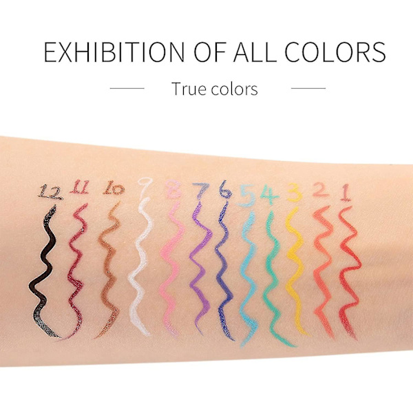 12 kpl Matte Rainbow Colorful Neste Eyeliner Set, 12 väriä Pehmeä ja Hyper Sharp Brush Eyeliner, Vedenpitävä High Pigmented Eyeliner set