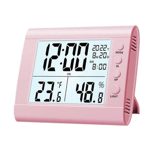 Digital vekkerklokke hygrometer lettlest stort digitalt display husholdning Pink