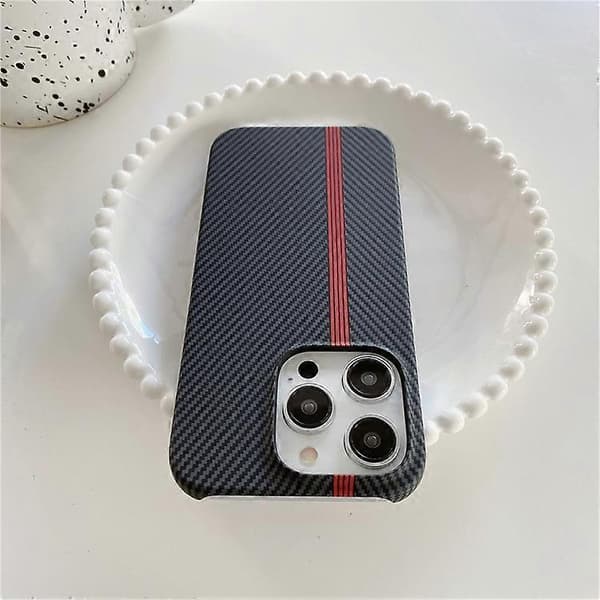 Kompatibel med iPhone 14 Pro Max telefondeksel karbonfibertekstur mikrofiberfôr + PC ufullstendig bakdeksel Black