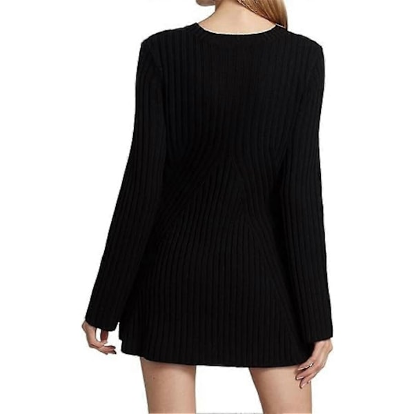 Kvinners Langærmet Strikket Kjole Rund Hals Pullover Genseren Mini Kjole 2023 Trendy black M