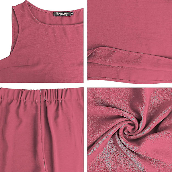 Roylamp Sommer-outfits til kvinder i 2 dele Rundhalset Crop Basic Top Beskåret Bukser med brede ben, Jumpsuits Dark Fuchsia Medium